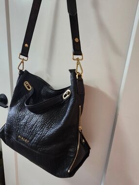 Sisley Black Leather Shoulder & Crossbody Bag with Gold Hardware